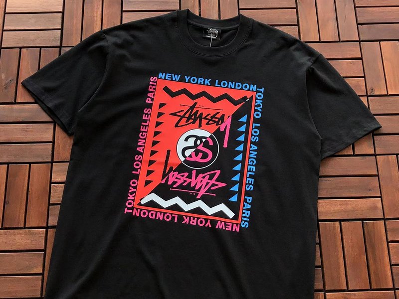 Футболка Stussy Rectangle With Multicolor Lettering And Symbols "Black" фото № 9