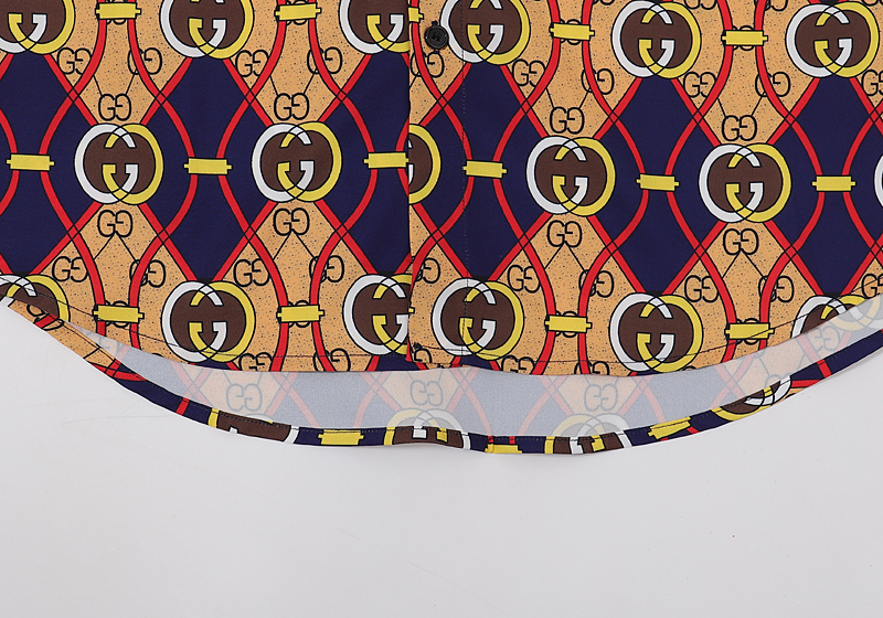 Рубашка Gucci Short Sleeve Curved Lines "Beige/Red" фото № 3