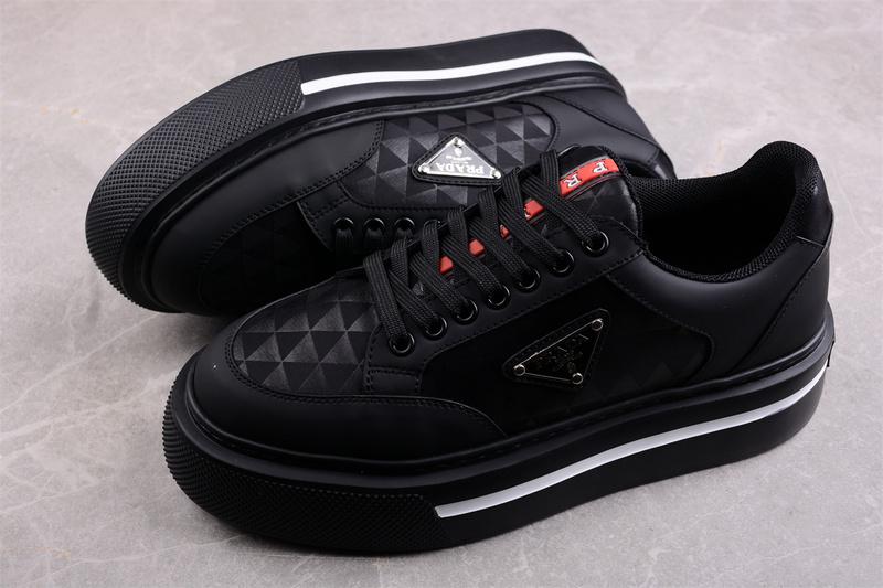 Prada Macro Re-nylon And Brushed Leather Sneakers "Black" фото № 6