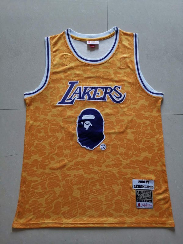 Баскетбольная Джерси Bape X Mitchell And Ness Los Angeles Lakers №23 LeBron James "Orange" фото № 3