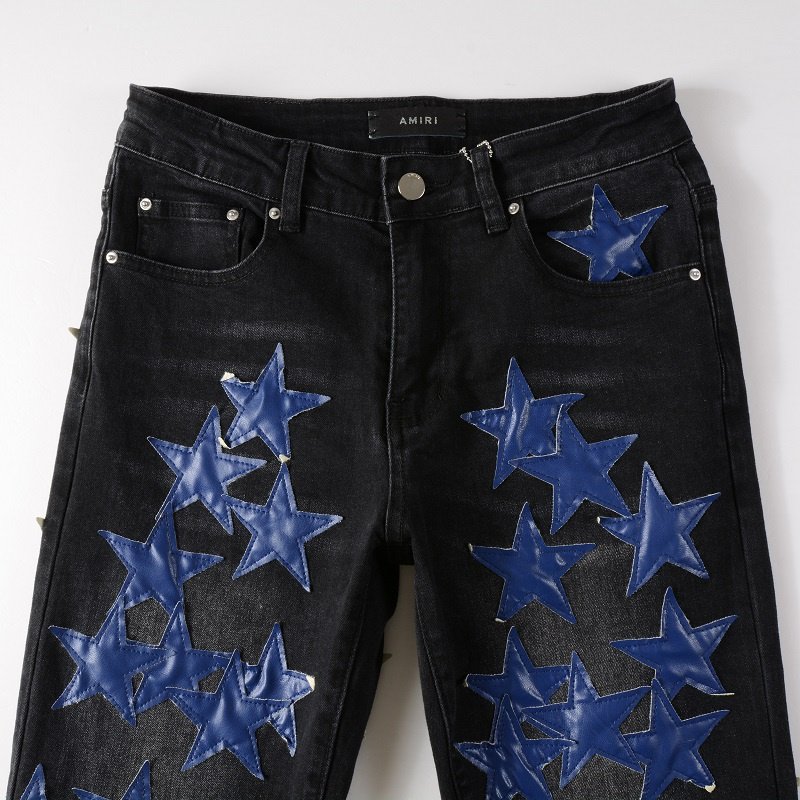 Джинсы Amiri Leather Stars "Black/Blue" фото № 6
