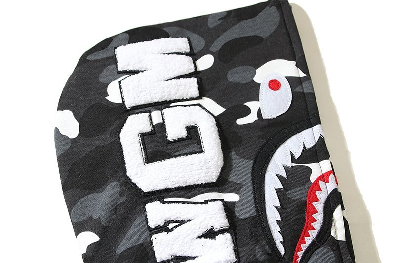 Худи A Bathing Ape Pocket Camouflage Shark On Hood Zip "Black" фото № 4