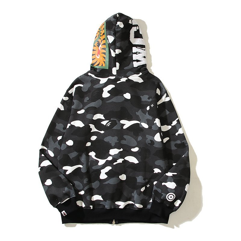 Худи A Bathing Ape Pocket Camouflage Shark On Hood Zip "Black" фото № 2