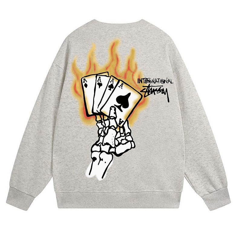 Свитшот Stussy A Hand With Burning Cards "Light Gray" фото № 2
