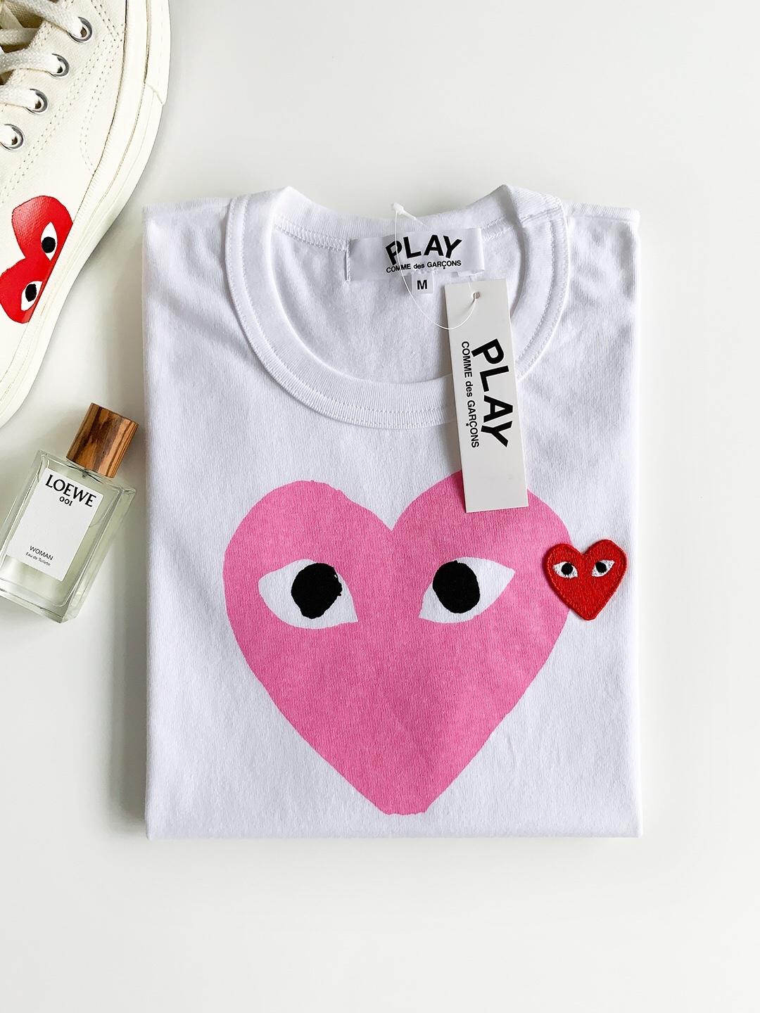 Футболка Comme des Garçons Play Pink Heart Eyes "White" фото № 2