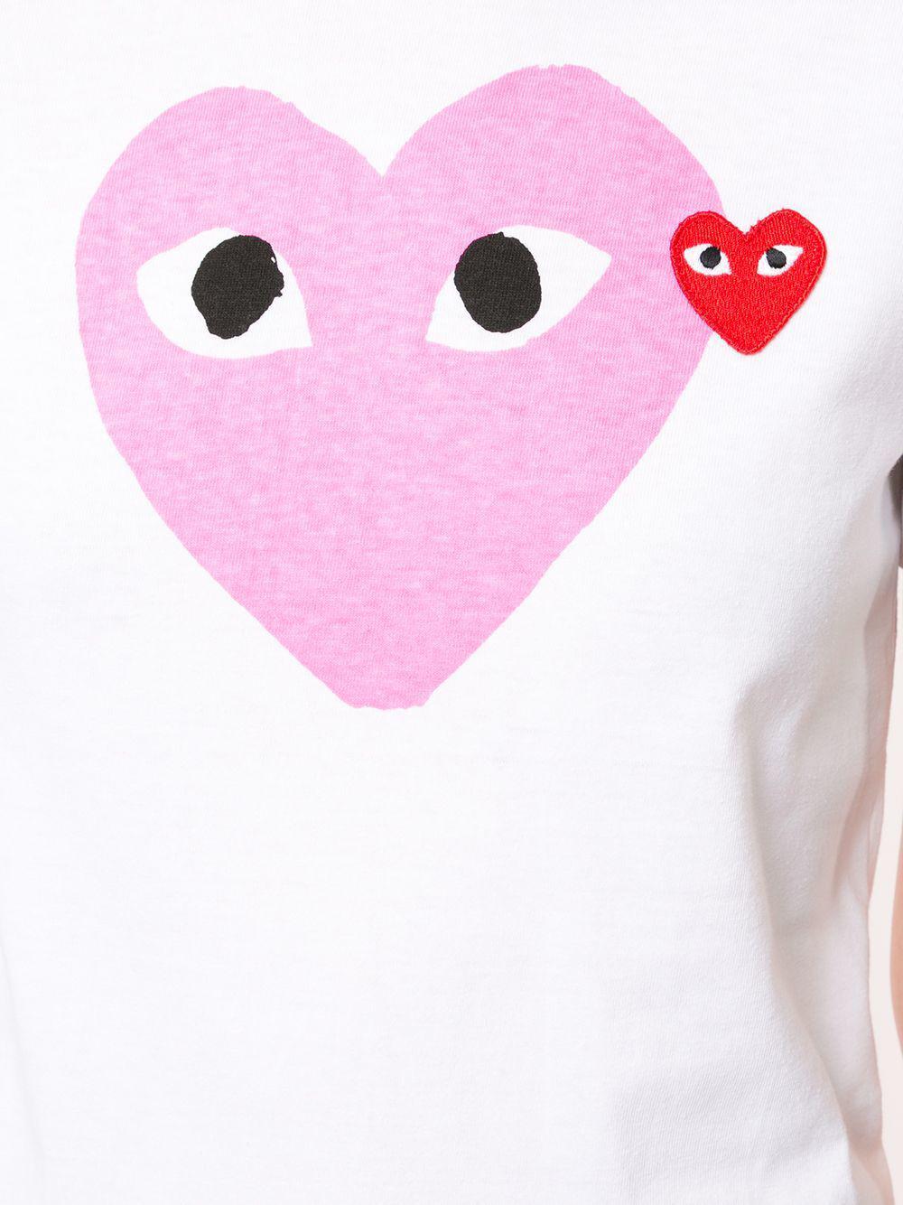 Футболка Comme des Garçons Play Pink Heart Eyes "White" фото № 6