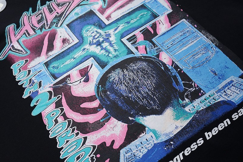 Футболка Hellstar Logo And Man Before Computer "Black" фото № 5