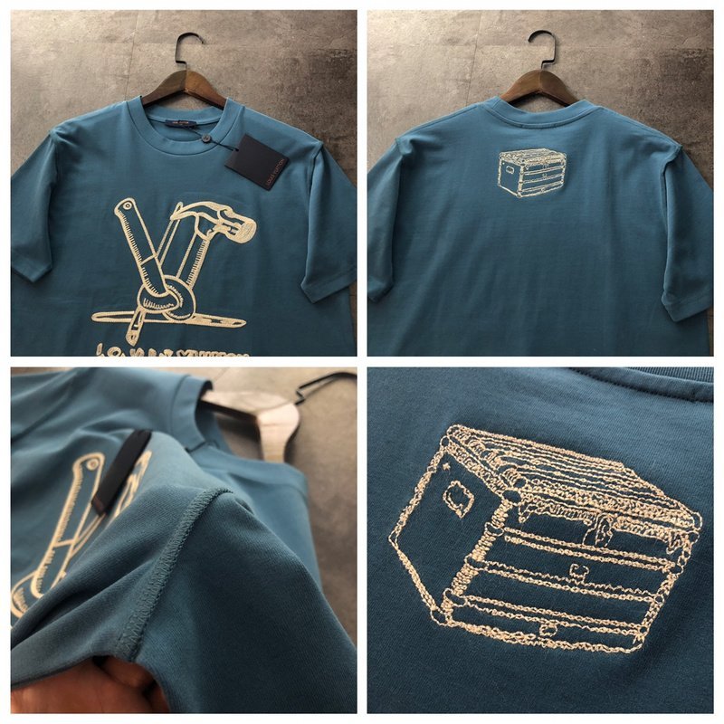 Футболка Louis Vuitton Embroidered Picture And Logo "Blue" фото № 2