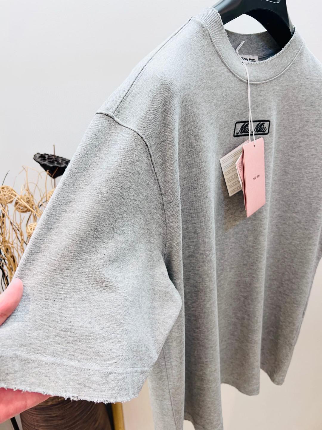 Футболка Miu Miu Frontside Handwritten Logo Miu Miu "Gray" фото № 5