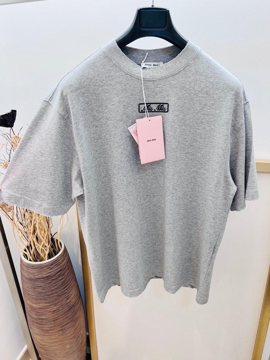 Футболка Miu Miu Frontside Handwritten Logo Miu Miu "Gray" фото № 3