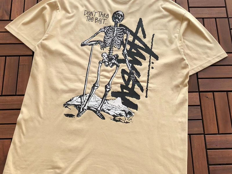 Футболка Stussy Skeleton With Inscription Don't Take The Bait "Beige" фото № 2