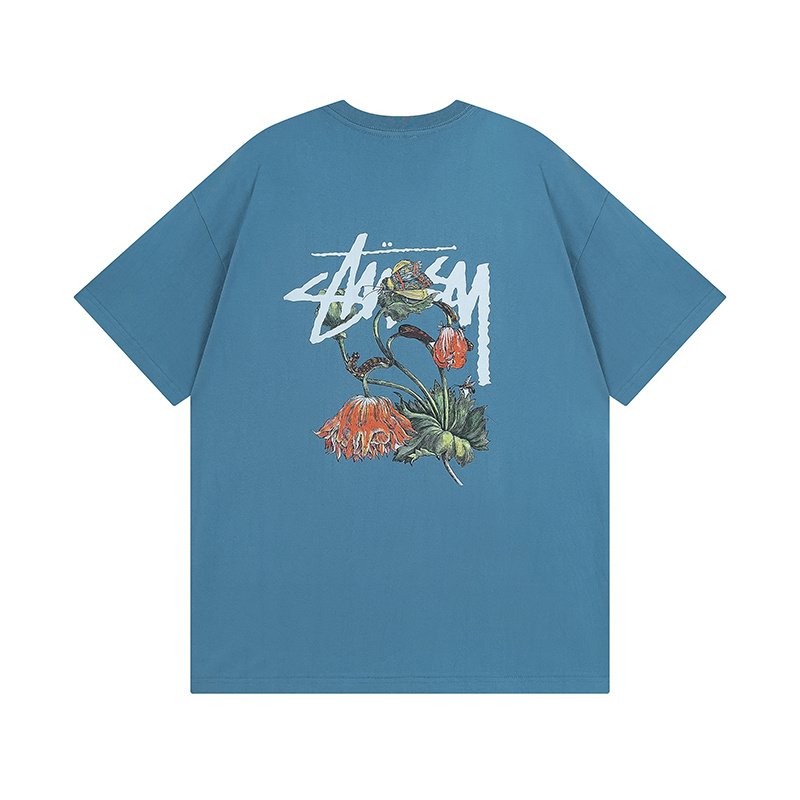 Футболка Stussy Withered Flowers "Blue" фото № 3
