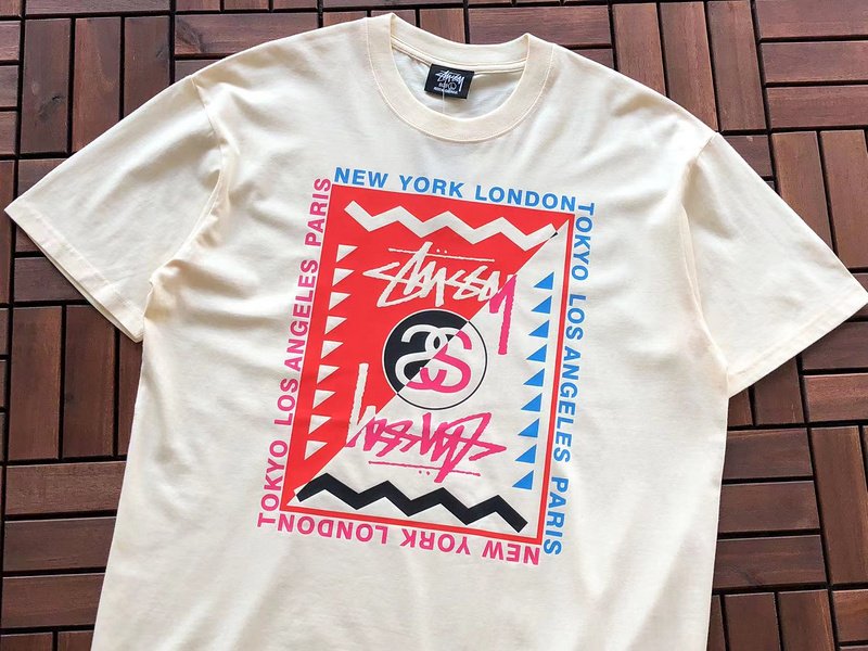Футболка Stussy Rectangle With Multicolor Lettering And Symbols "White" фото № 2