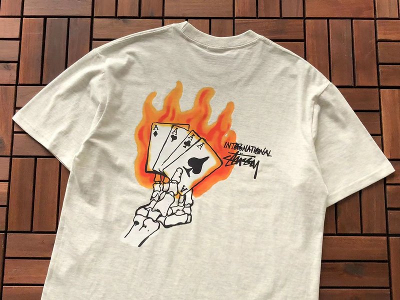 Футболка Stussy Burning Playing Cards Print "Beige" фото № 2