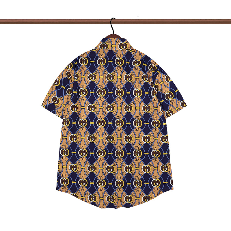 Рубашка Gucci Short Sleeve Curved Lines "Beige/Blue" фото № 2