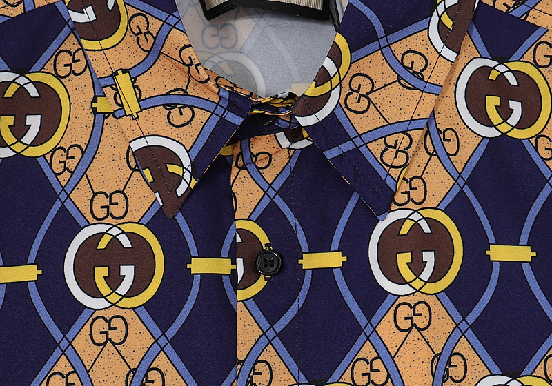 Рубашка Gucci Short Sleeve Curved Lines "Beige/Blue" фото № 3