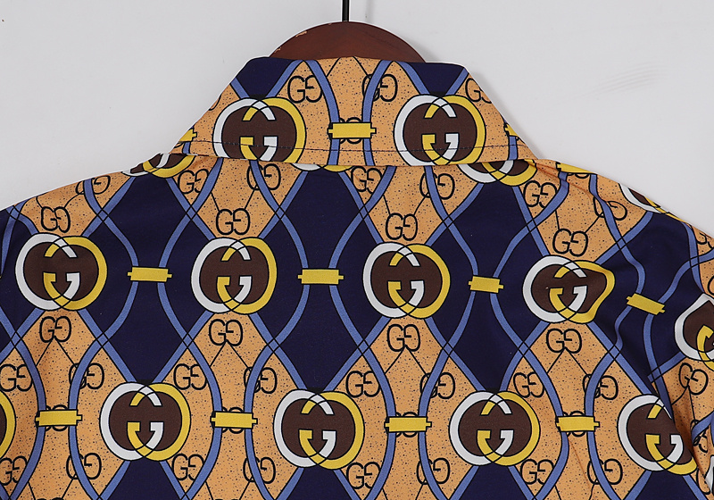 Рубашка Gucci Short Sleeve Curved Lines "Beige/Blue" фото № 4