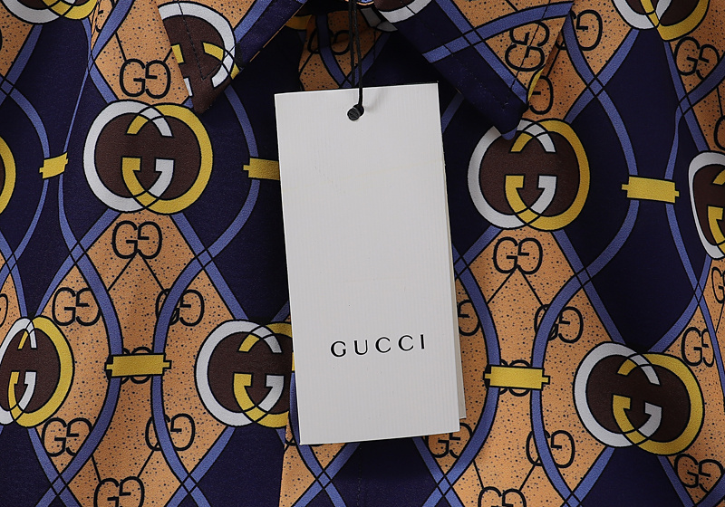 Рубашка Gucci Short Sleeve Curved Lines "Beige/Blue" фото № 5