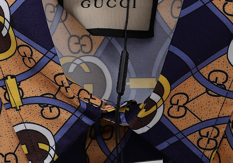 Рубашка Gucci Short Sleeve Curved Lines "Beige/Blue" фото № 6