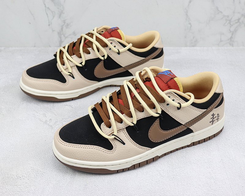 Nike Dunk Low Custom "Black/Dark Brown/Beige" фото № 5