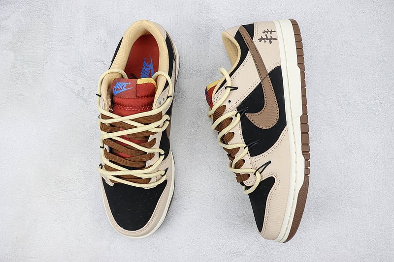 Nike Dunk Low Custom "Black/Dark Brown/Beige" фото № 6