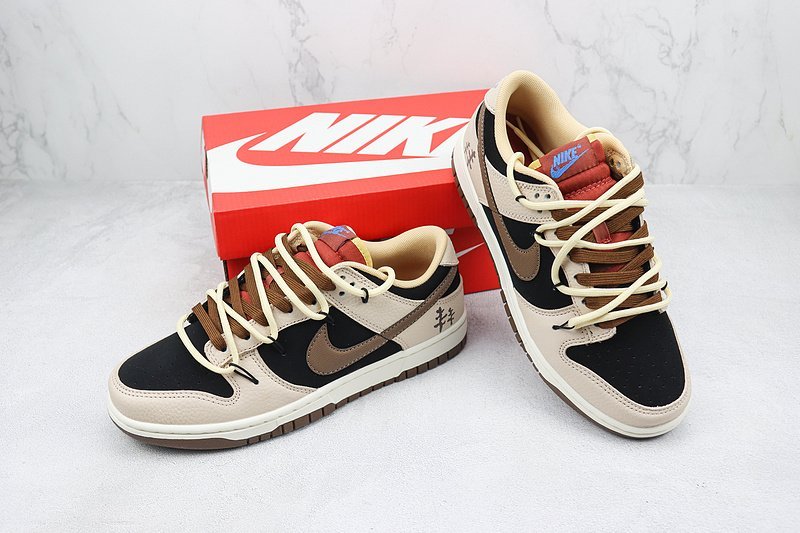 Nike Dunk Low Custom "Black/Dark Brown/Beige" фото № 7