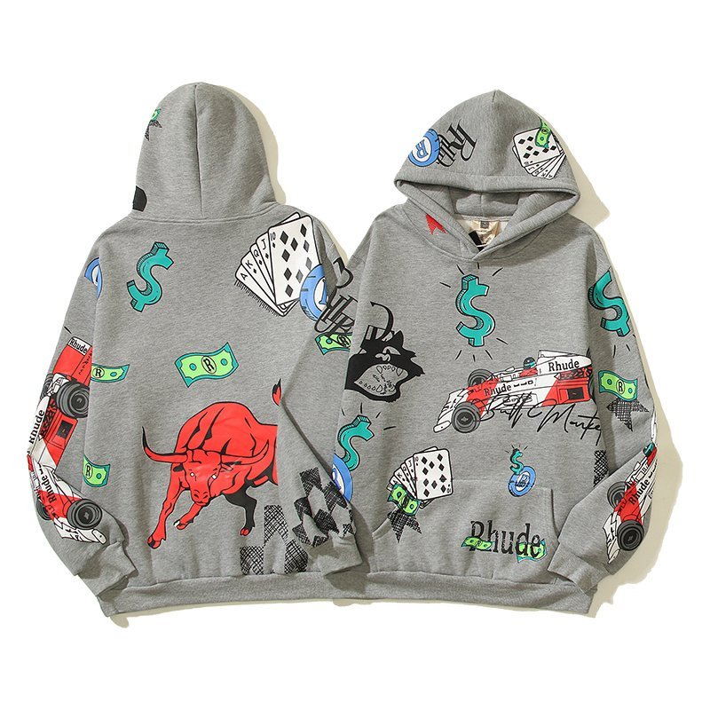 Худи Rhude X Four Caccus Print - Gambling "Gray" фото № 3