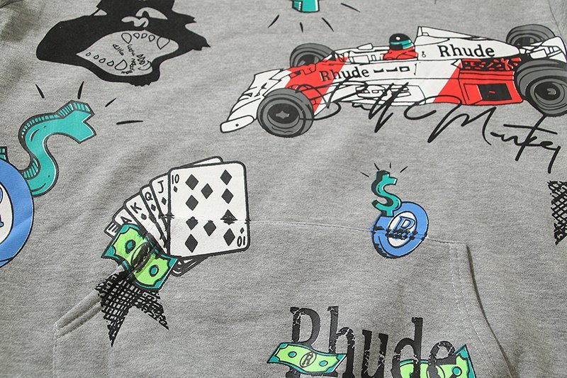 Худи Rhude X Four Caccus Print - Gambling "Gray" фото № 6