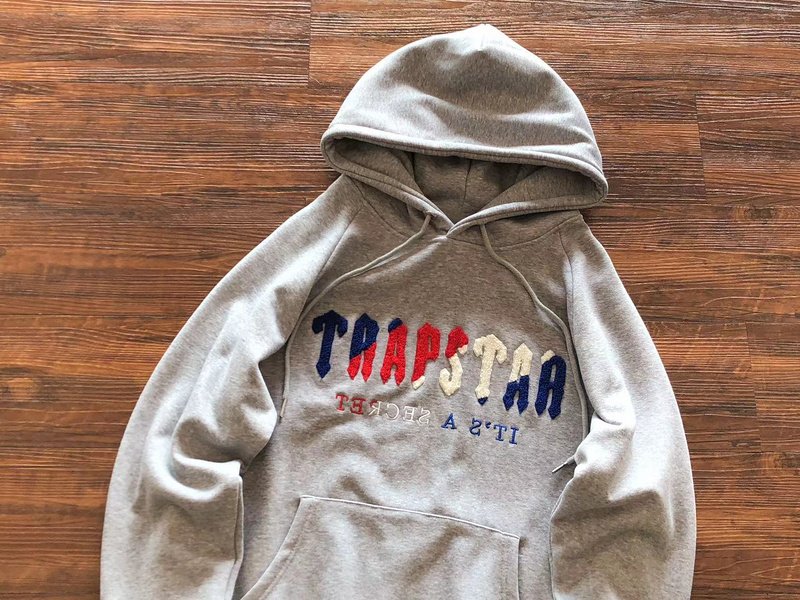 Худи Trapstar Logo With Wide Multicolor Oblique Stripes "Gray" фото № 2