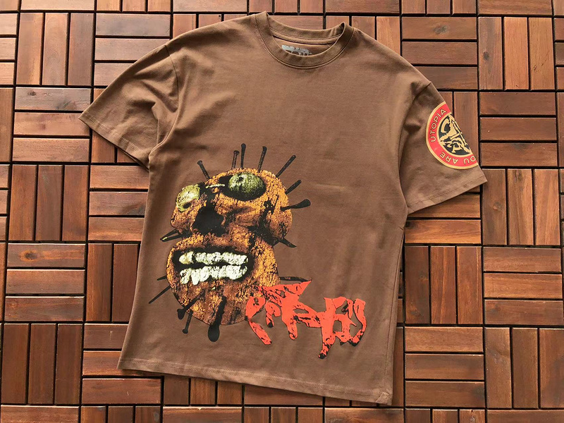 Футболка Cactus Jack Merch Sleeve Decorated By Circle With Inscription "Brown" фото № 2