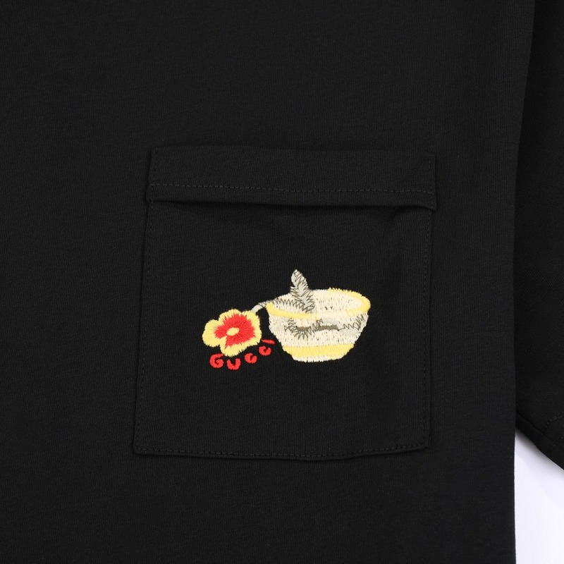 Футболка Gucci Embroidery Flower In A Pot "Black" фото № 3