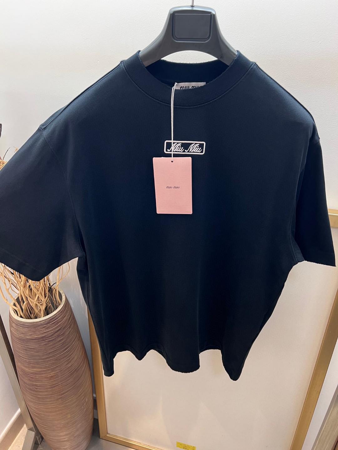 Футболка Miu Miu Frontside Handwritten Logo Miu Miu "Blue" фото № 3