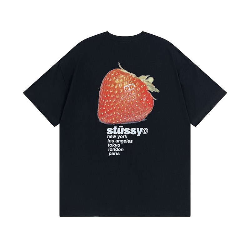 Футболка Stussy With A Strawberry Pattern And An Inscription "Black" фото № 2
