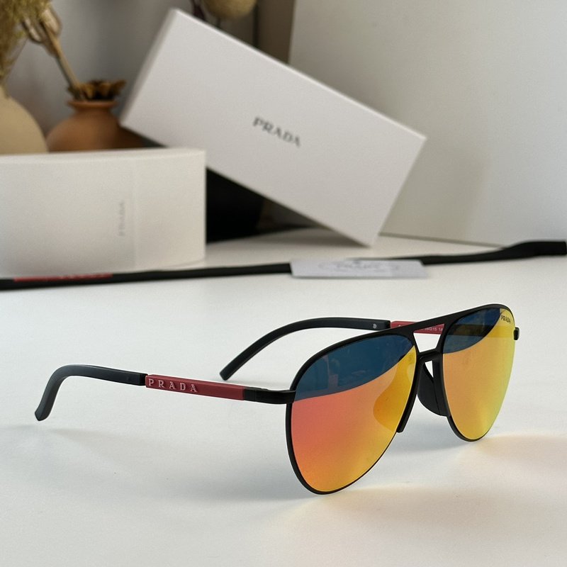 Солнцезащитные очки Prada Thin Frame With Gold Logo Inscription "Orange" фото № 2