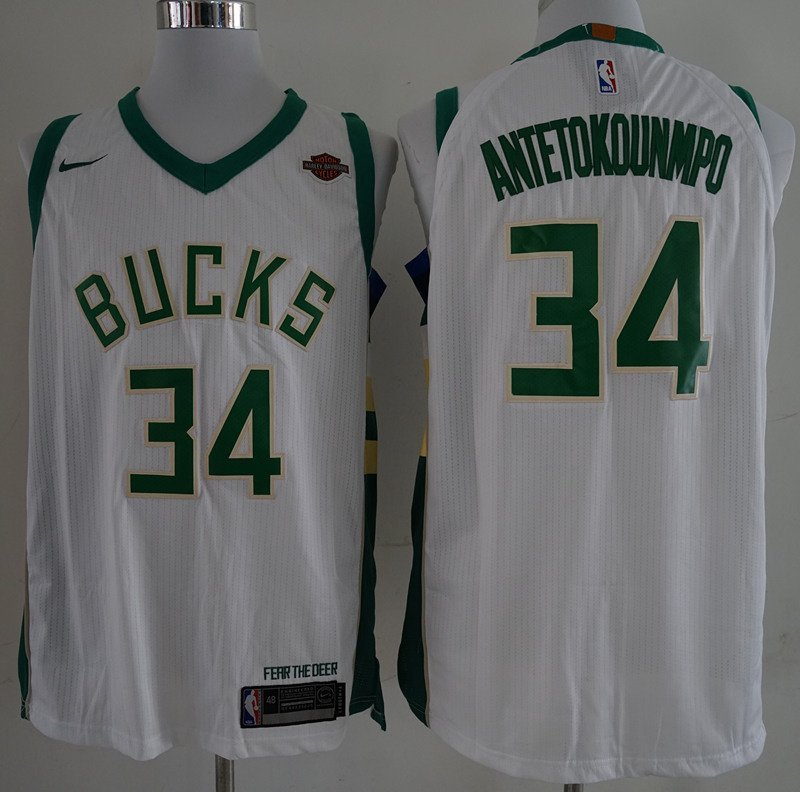 Баскетбольная Джерси Nike Milwaukee Bucks 17-18 №34 Giannis Antetokounmpo With Logo "White" фото № 8