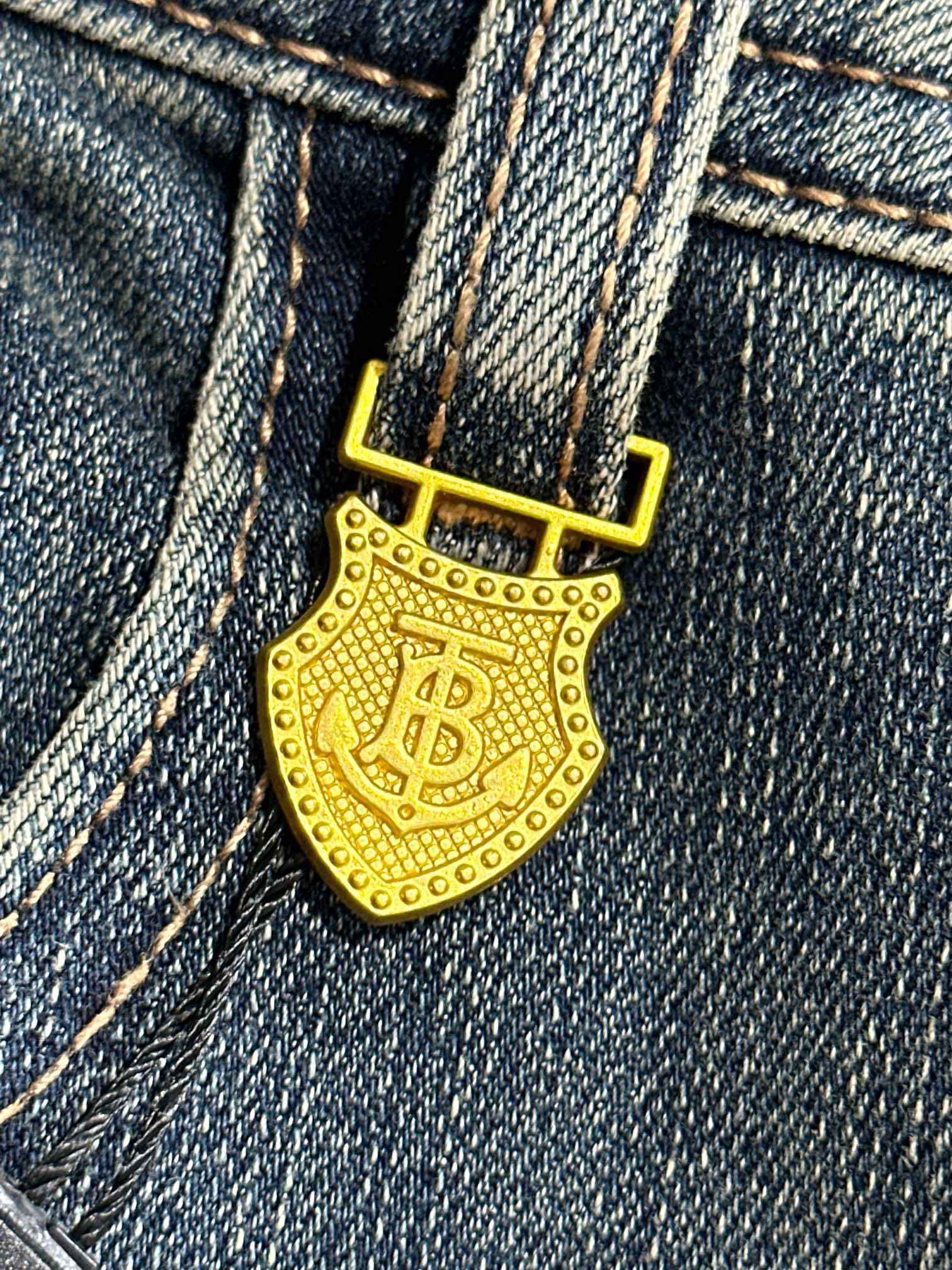 Джинсы Burberry Backside Stripe Gold Logo BT And Two Horses "Blue" фото № 3