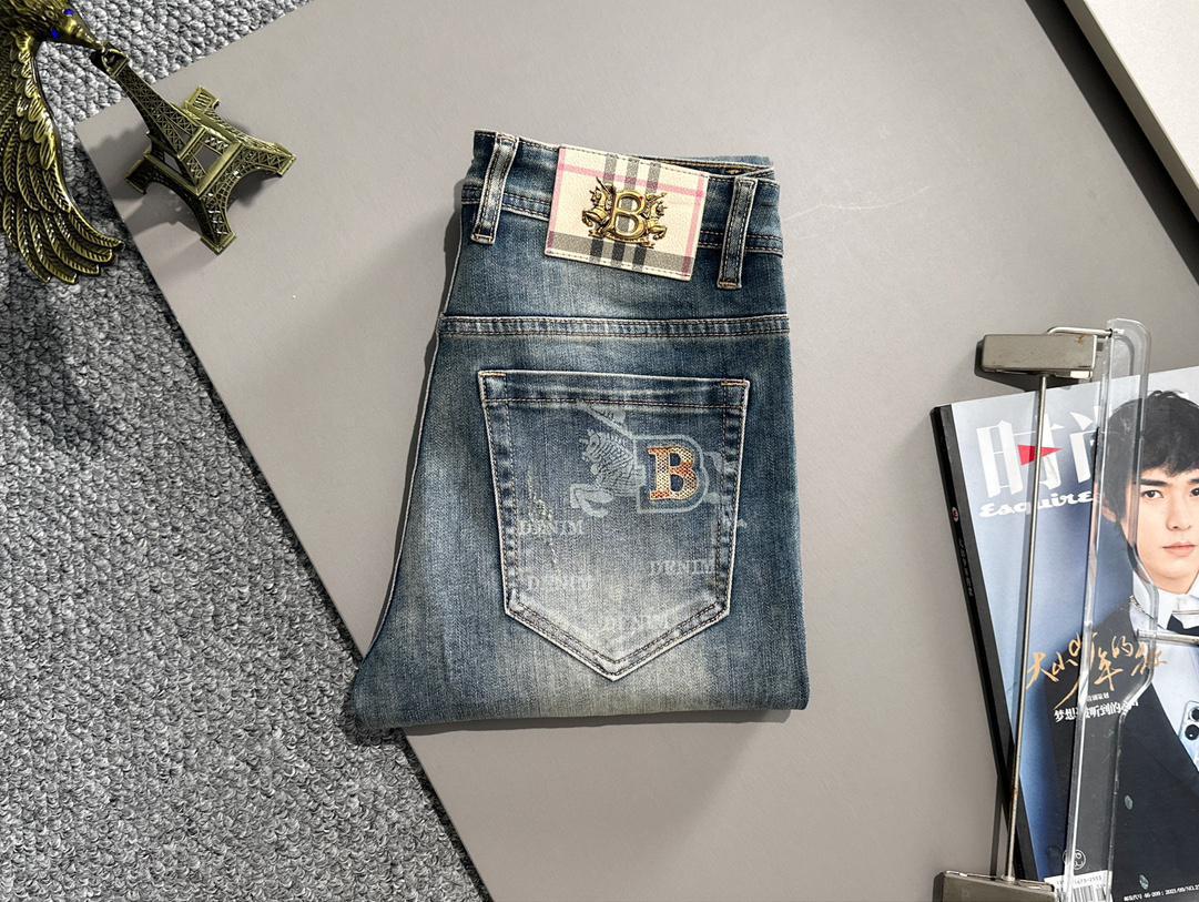 Джинсы Burberry Backside Stripe Gold Logo BT And Two Horses "Blue" фото № 2