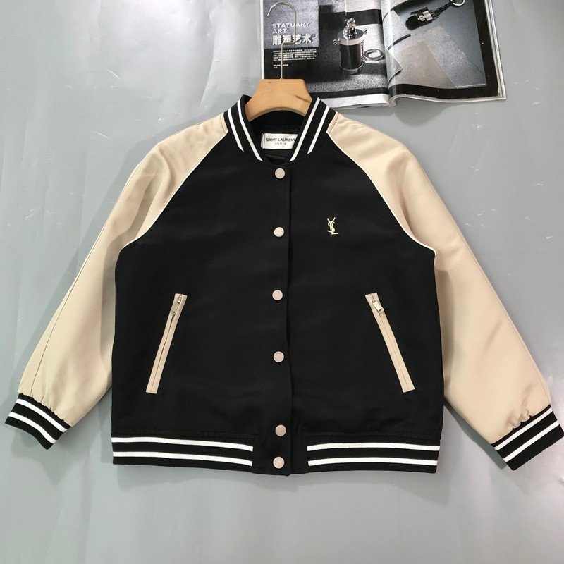 Бомбер Saint Laurent With Diamonds On The Logo "Black/Cream" фото № 7