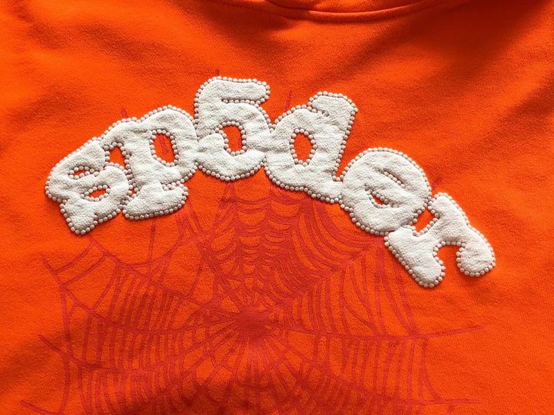 Худи Sp5der Wide Front Pocket And Spider Web "Orange" фото № 3
