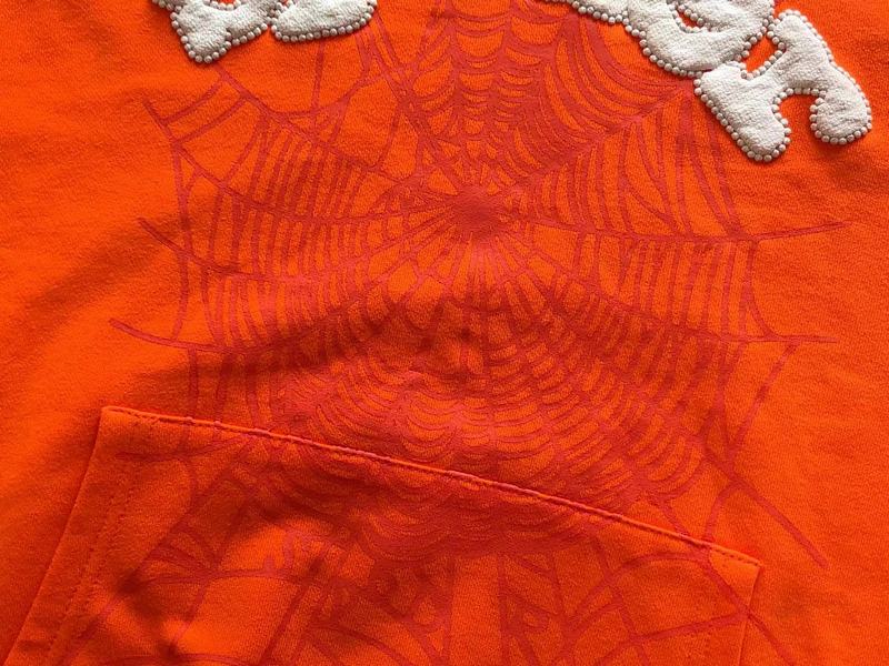 Худи Sp5der Wide Front Pocket And Spider Web "Orange" фото № 4