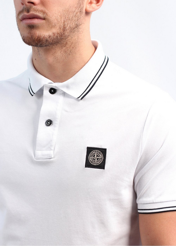 Поло Stone Island Black Logo Flowers "White" фото № 2