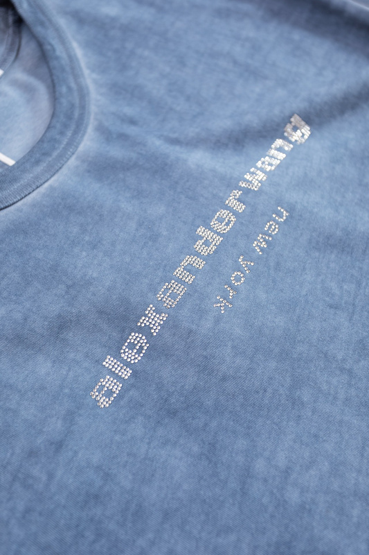 Футболка Alexander Wang Logo Made Of Rhinestones "Blue/Gray" фото № 4