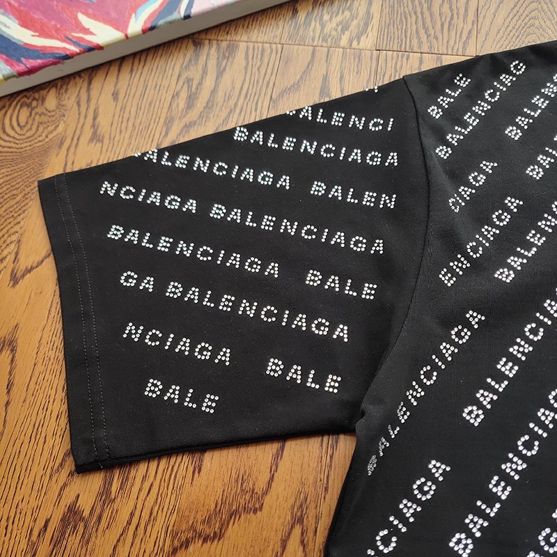 Футболка Balenciaga With Diagonal Rhinestone Lettering "Black" фото № 8