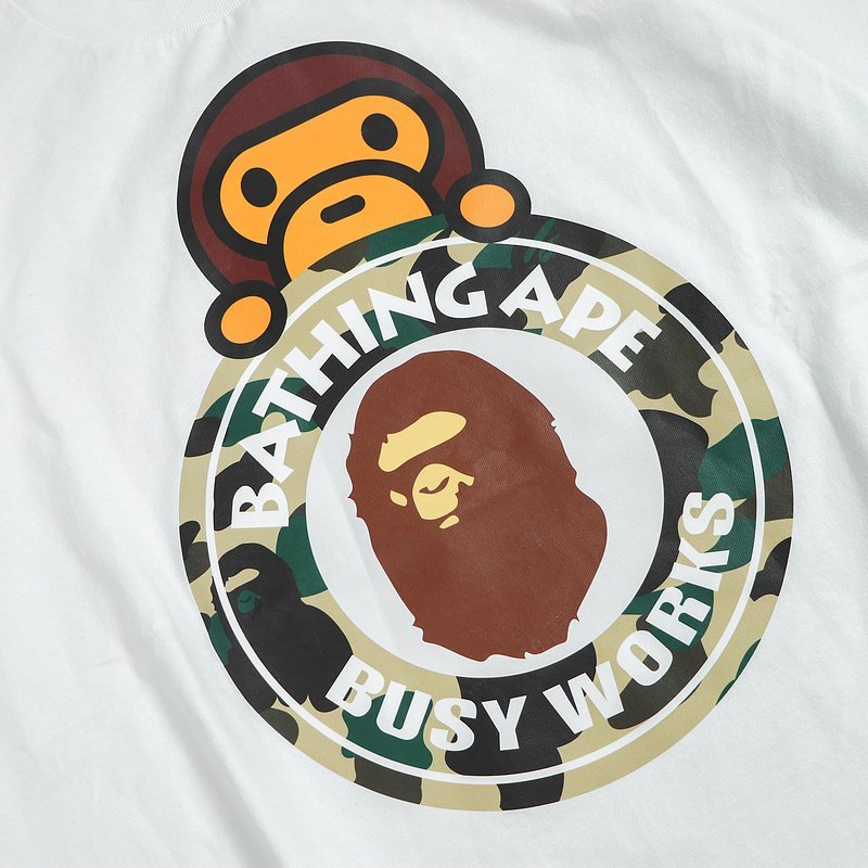 Футболка Bape Monkey Behind Circle With Logo "White" фото № 3