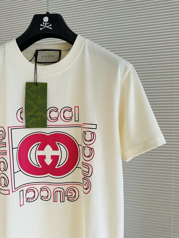 Футболка Gucci Pink Logo "White" фото № 3
