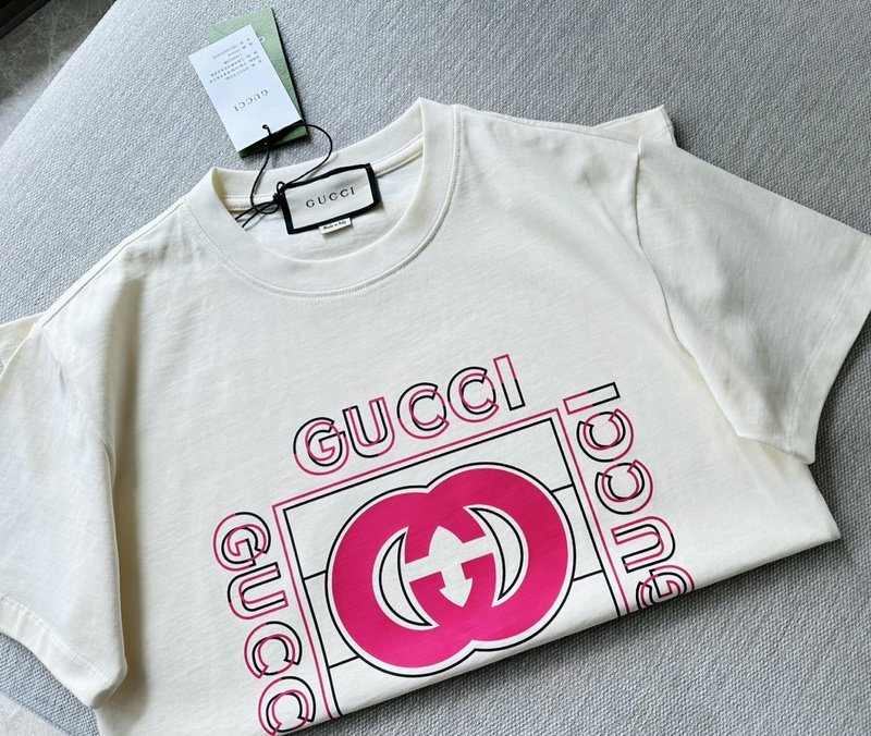 Футболка Gucci Pink Logo "White" фото № 6