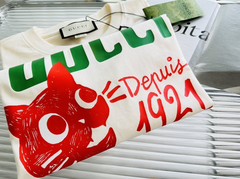 Футболка Gucci X Balenciaga Red Cat Head "White" фото № 3