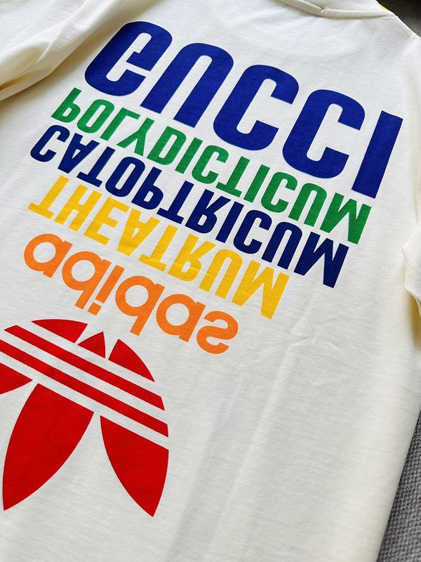 Футболка Gucci X Adidas Lettering With Rainbow Colors "White" фото № 2