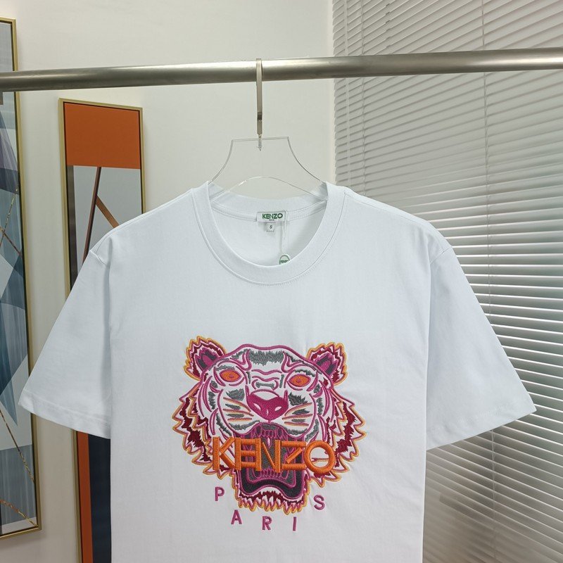 Футболка Kenzo With Pink Tiger Head Embroidery "White" фото № 7