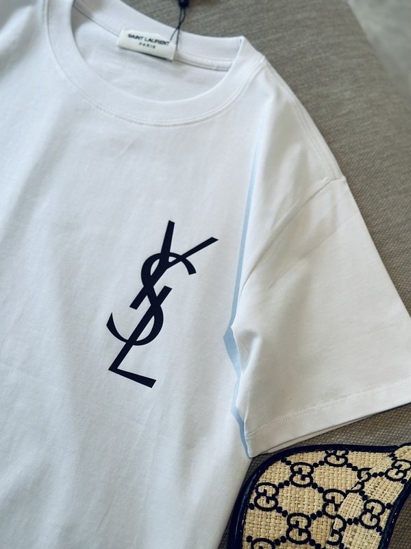 Футболка Saint Laurent With Black Logo "White" фото № 2